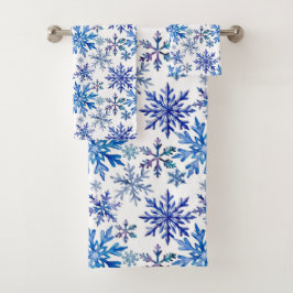 Watercolor Snowflakes Pattern Badhandtuch Set