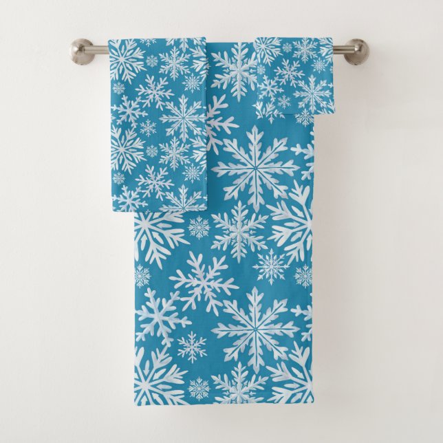 Watercolor Snowflakes Pattern Badhandtuch Set (Insitu)