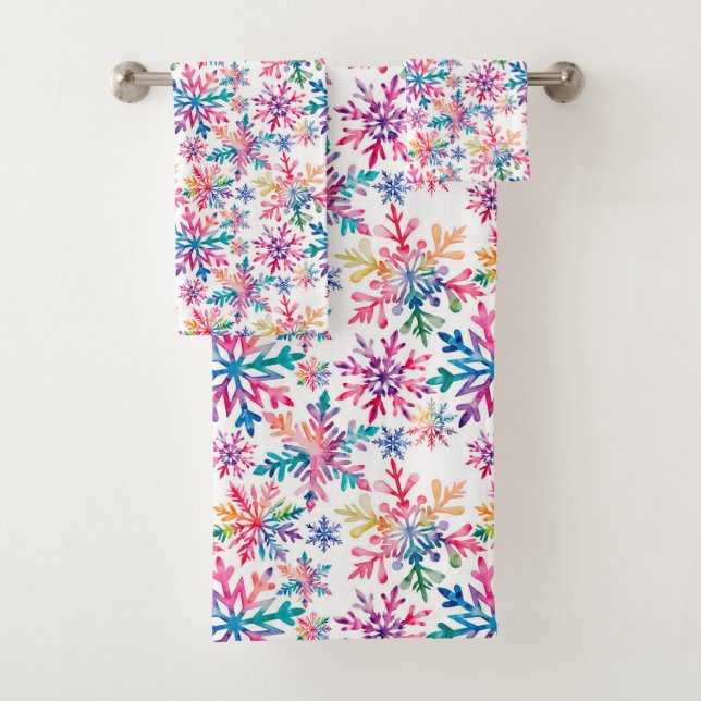 Watercolor Snowflakes Pattern Badhandtuch Set (Insitu)