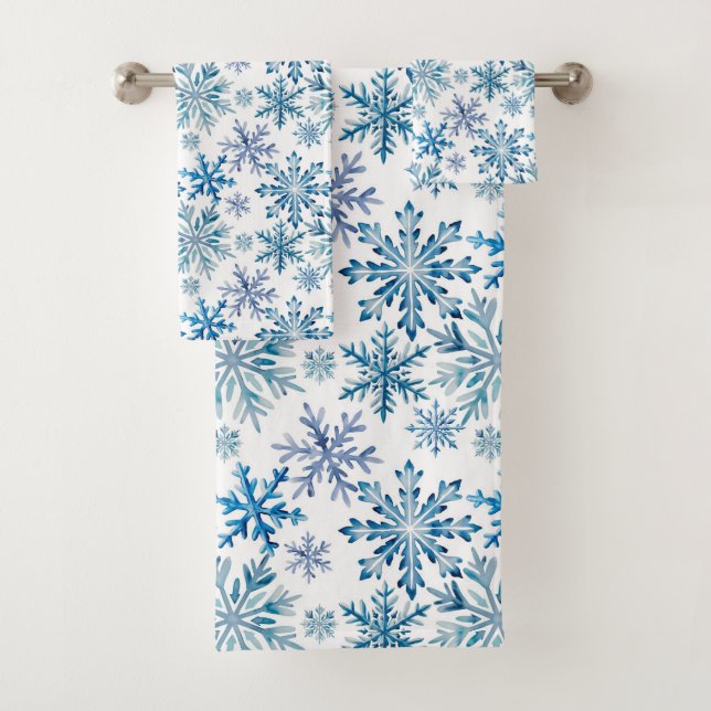 Watercolor Snowflakes Pattern Badhandtuch Set (Insitu)
