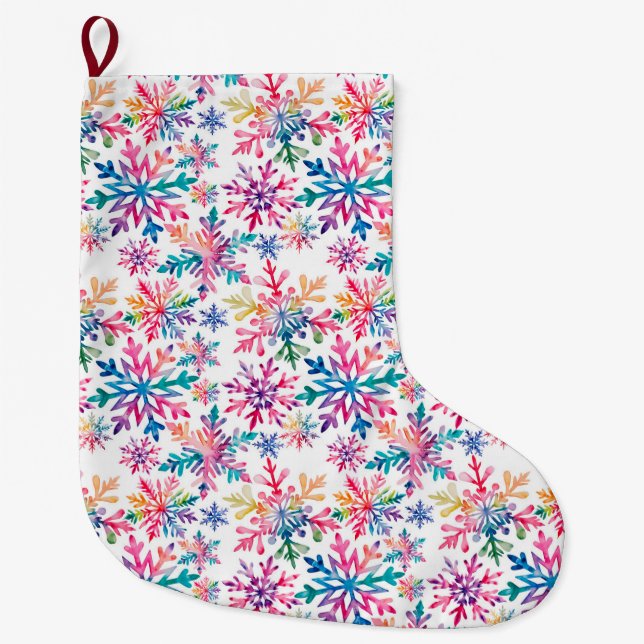 Watercolor Snowflakes Pattern Großer Weihnachtsstrumpf (Vorderseite)