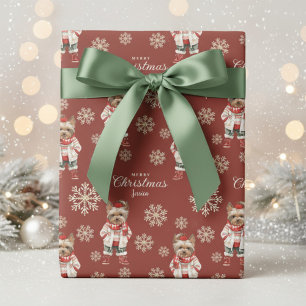 Watercolor Snowflakes Terracotta Yorkie Geschenkpapier