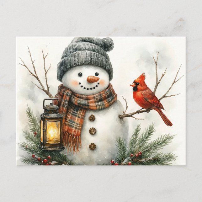 Watercolor Snowman Christmas Card – Lantern & Card Postkarte (Vorderseite)