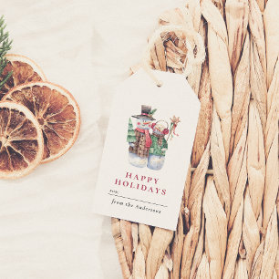 Watercolor Snowman Happy Holidays Weihnachten Geschenkanhänger