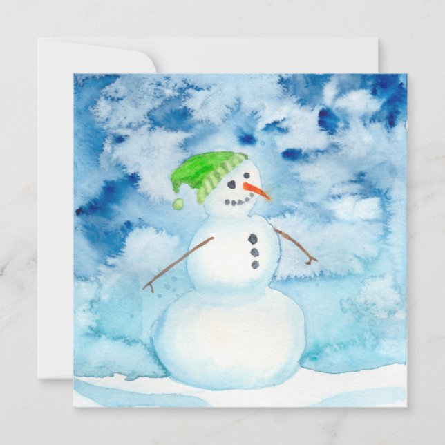 Watercolor Snowman Holiday Card Mitteilungskarte (Vorderseite)