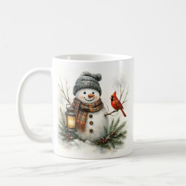 Watercolor Snowman, Lantern & Cardinal Kaffeetasse (Links)