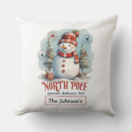 Watercolor Snowman Throw Pillow Kissen