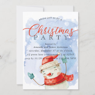 Watercolor Snowman Weihnachts-Party Einladung