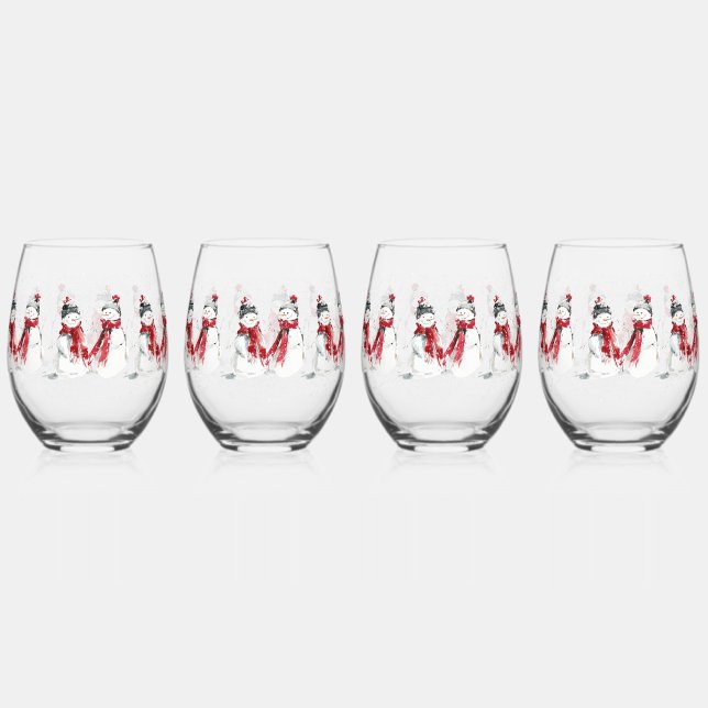 Watercolor Snowman  Weinglas Ohne Stiel (Vorderseite)