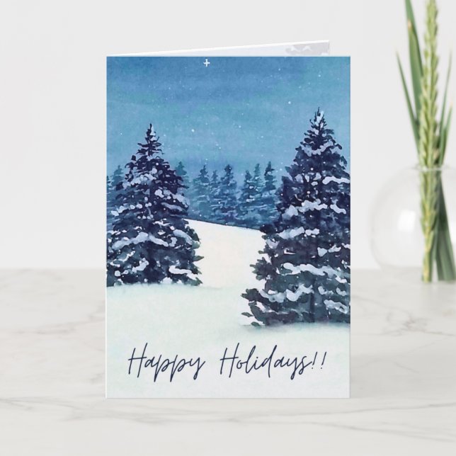Watercolor snowy trees, Folded Holiday Card Karte (Vorderseite)