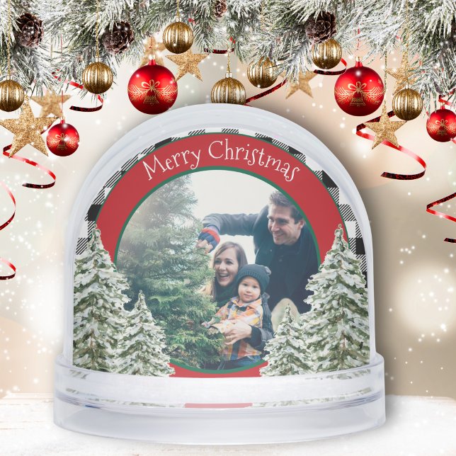 Watercolor Snowy Trees With Black Plaid Schneekugeln (Von Creator hochgeladen)