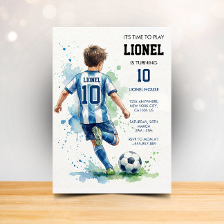 Watercolor Soccer Boy's Birthday Party Invitation Einladung