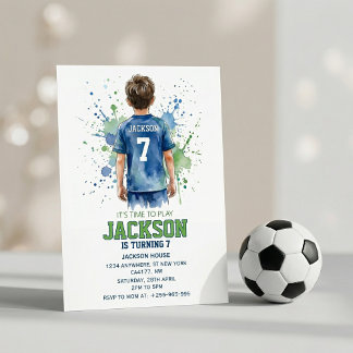 Watercolor Soccer Football Boy Birthday Invitation Einladung