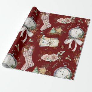 Watercolor-Socken/Uhr-Weihnachtsmuster Geschenkpapier