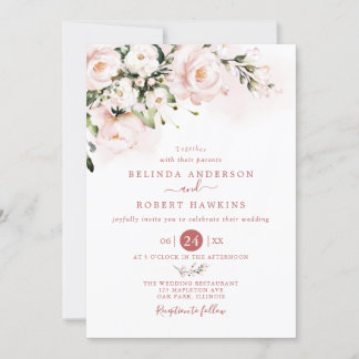 Watercolor soft blush pink floral Wedding Einladung
