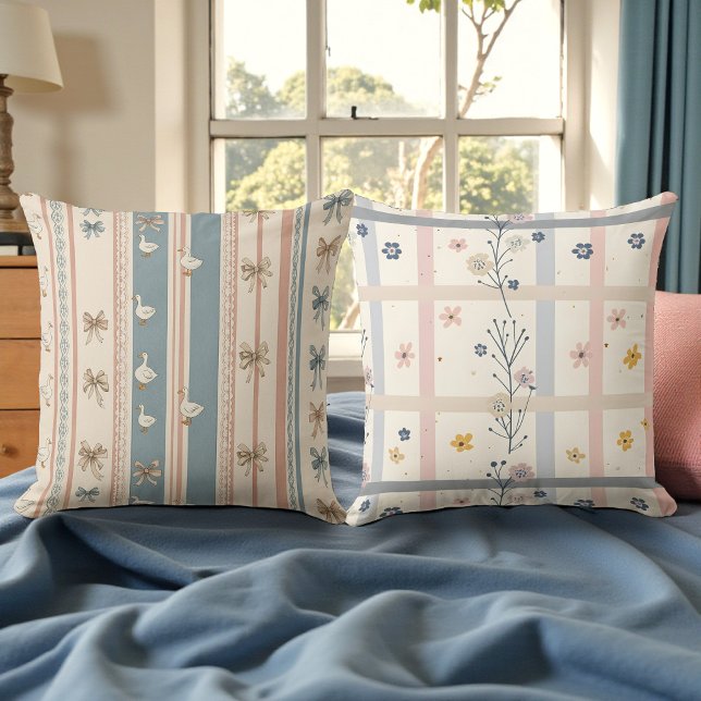 Watercolor Soft Geese & Floral Double Sided Kissen (Von Creator hochgeladen)