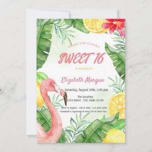 Watercolor Sommer Flamingo Sweet 16 Einladung