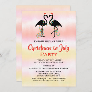 Watercolor Sommer Flamingos Weihnachten im Juli Einladung