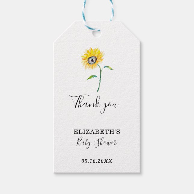 Watercolor Sonnenblume Kinderdusche Vielen Dank Geschenkanhänger (Vorderseite)