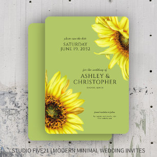 Watercolor Sonnenblumen Hellgrüner Polterabend Save The Date