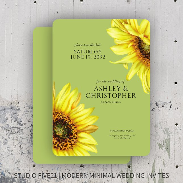 Watercolor Sonnenblumen Hellgrüner Polterabend Save The Date (Von Creator hochgeladen)