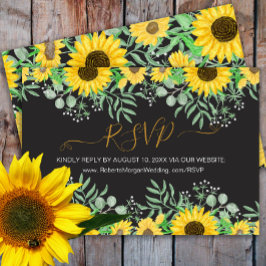 Watercolor Sonnenblumen Hochzeitsseite Schwarz RSVP Karte