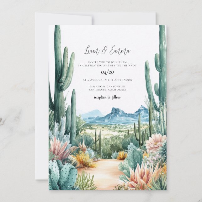 Watercolor Southwestern Desert and Cactus Wedding  Einladung (Vorderseite)