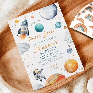 Watercolor Space Galaxy Geburtstagsfeier Einladung