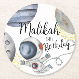 Watercolor Space Geburtstagsparty für Junge oder M Runder Pappuntersetzer