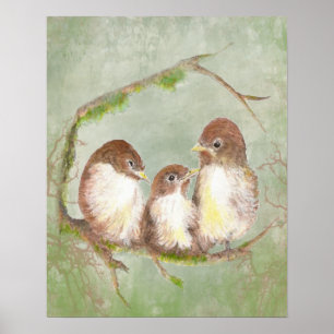 Watercolor Sparrow Bird Family Poster