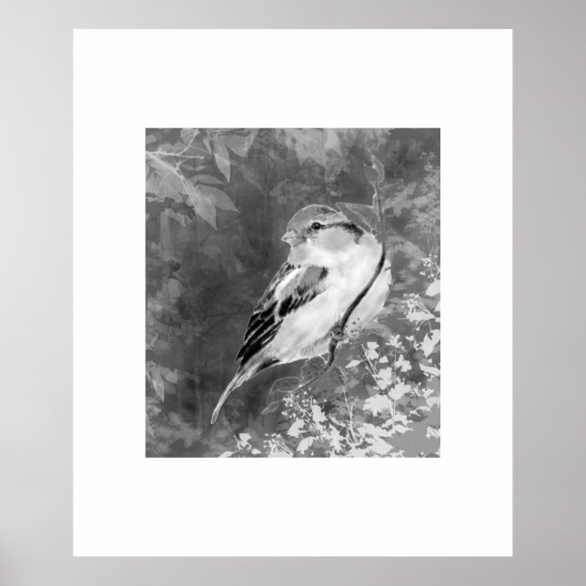 Watercolor Sparrow Bird in Forest Poster (Vorne)