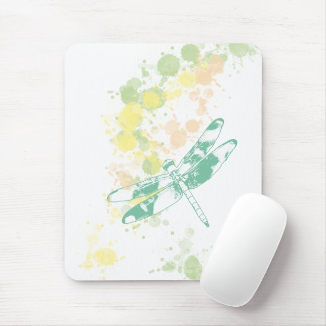 Watercolor Splash Dragonfly Mousepad (Mit Mouse)