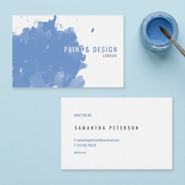 Watercolor-Splash-Effekt Visitenkarte (Watercolour blue paint splash effect business card.)