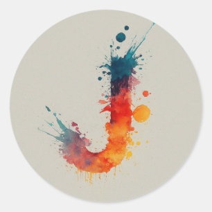 Watercolor Splash J Runder Aufkleber