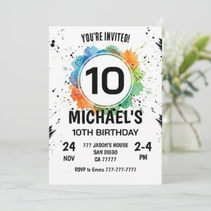 Watercolor Splash Junge 10. Geburtstag Einladung