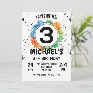 Watercolor Splash Junge 3. Geburtstag Einladung