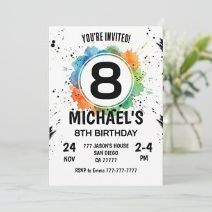 Watercolor Splash Junge 8. Geburtstag Einladung