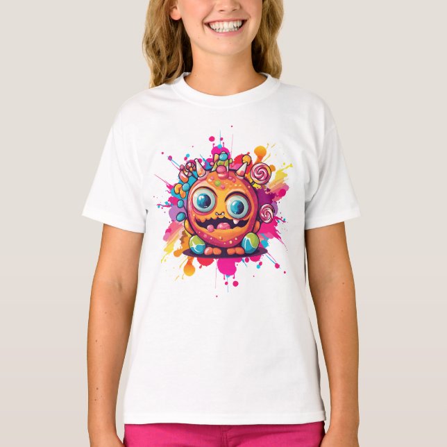 Watercolor Splashed Candy Monster Circle T-Shirt (Vorderseite)