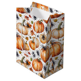 Watercolor Spooky Pumpkin & Spider Pattern Mittlere Geschenktüte