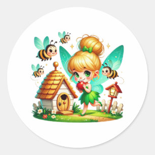 Watercolor Spring Baby Fairy Runder Aufkleber