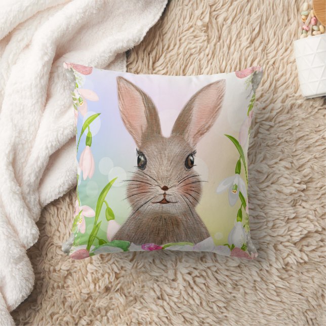 Watercolor Spring Bunny Rabbit Throw Kissen (Decke)