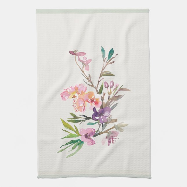 Watercolor Spring Floral Accent Botanical Geschirrtuch (Vertikal)