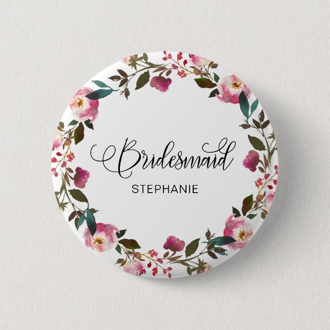 Watercolor Spring Floral Bridesmaid Button (Vorderseite)