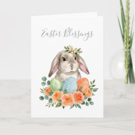 Watercolor Spring Floral Bunny Easter Eggs Karte