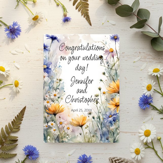 Watercolor Spring Floral Wedding Congratulations Karte (Von Creator hochgeladen)