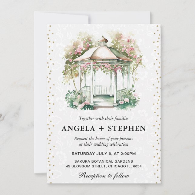 Watercolor Spring Garden Gazebo Wedding Einladung (Vorderseite)