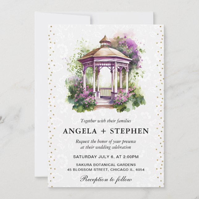 Watercolor Spring Garden Gazebo Wedding Einladung (Vorderseite)