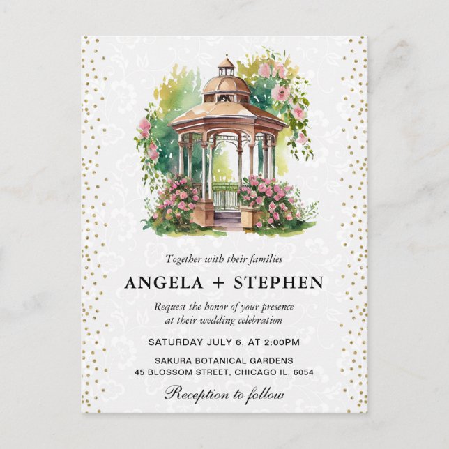 Watercolor Spring Garden Gazebo Wedding Postkarte (Vorderseite)