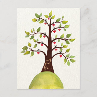 Watercolor Spring Green Monogram Tree Wedding Card Einladung