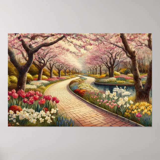 Watercolor Spring Park Scene Poster (Vorne)